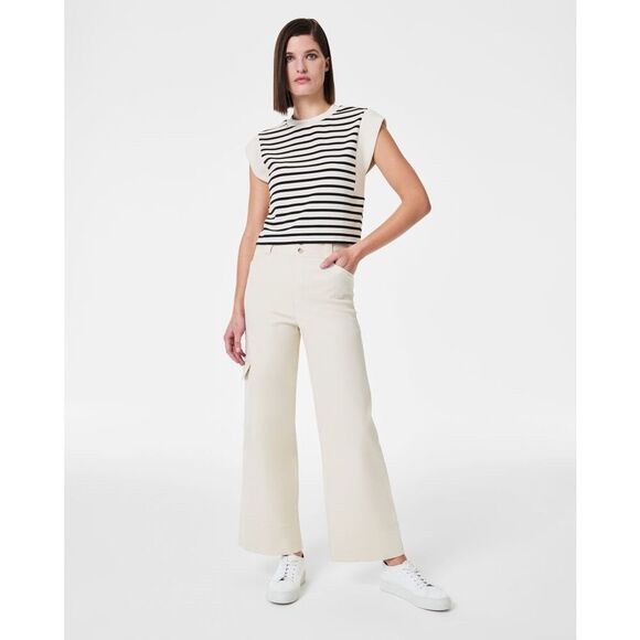 Spanx Stretch Twill Cropped Cargo Pants size 1X Eggshell Cream - Picture 1 of 8